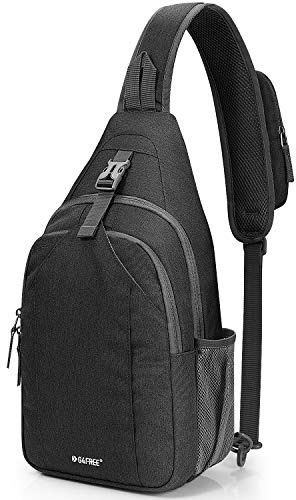 G4Free Mochila bandolera antirrobo en el pecho, bolsa de hombro cruzada para gimnasio con agujero para auriculares, para ciclismo, viajes, senderismo, hombres y mujeres, Negro, 10 Long