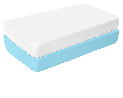 Spannbettlaken 40x90 cm Baby Baumwolle für Wiege und Stubenwagen 2er Set - Doppel-Pack - weiß hellblau - mit Gummizug weiches Jersey-Strech für perfekte Passfom an den Ecken - Jungen & Mädchen
