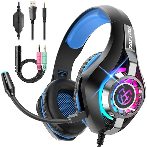 Tatybo Gaming Headset for PC, Ps5, Ps4, Switch, Mobile, Xbox Headset with Deep Bass Stereo Sound, Over Ear Gaming Headphones with Noise Canceling Mic, RGB, Ps5 Headset for Nintendo, Xbox