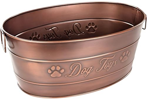 BREKX Indestructible Metal Dog Toy Bin - Galvanized Metal Bin with Handles for Accessory Storage - Pet Toy Basket, Blanket Basket - Storage Dog Toy Box, Farmhouse Decor (Copper - 25 Quart)