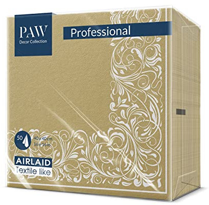 PAW - Servietten aus Airlaid - Stoffähnlich (40 x 40 cm) I 50 Stück I Ideal für Hochzeit, Taufe, Kommunion, Geburtstag I Stoffservietten - Gold, Blätter, Blumen I Schwarz I Farbe: Floral Pattern
