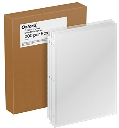 Oxford Lightweight Sheet Protectors, Clear Finish, Top Load, Letter Size Plastic Sleeves, Reinforced 3 Hole Punch for Binders, 200 per Box (33268)