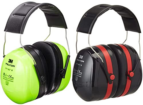 3M Peltor Optime III Kapselgehörschutz, grün & Optime III Kapselgehörschutz schwarz-rot - Größenverstellbare Ohrenschützer mit Doppelschalentechnologie für max. Dämpfung - SNR 35 Hörschutz