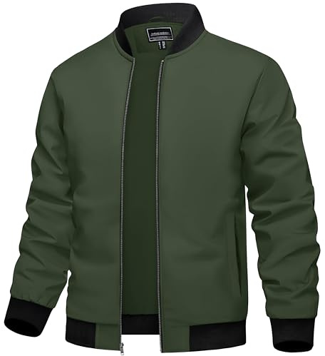TACVASEN Uomo Giacca leggera Blouson Giacca estiva da aviatore Giacca di transizione Giacca da pilota con colletto stand-up per uomo (3XL, Verde militare)
