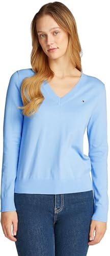 Tommy Hilfiger Damen Pullover Jersey Stitch V-Neck Strickpullover, Blau (Vessel Blue), 3XL