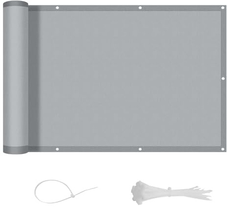 LOVE STORY Balkon Sichtschutz 90x200cm Wetterfest, PES Balkonabdeckung Balkonbespannung Balkonumspannungen Balkonverkleidung, Blickdicht Windschutz,mit Kabelbindern für Außengeländer,Grau