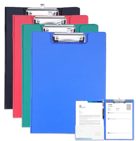 4 Pack Clipboard Folder A4, Foldover Clipboard with Cover File Document Organiser with Pen Holder for School Office Supply