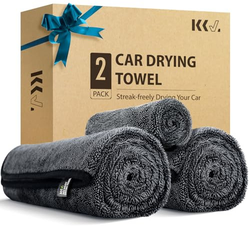 KKV Mikrofaser-Handtücher (88,9 x 61 cm), extra groß, ultra-saugfähig, Trockentuch für Autos und LKWs, ohne Streifen, Kratzer oder Wasserflecken, 2 Stück