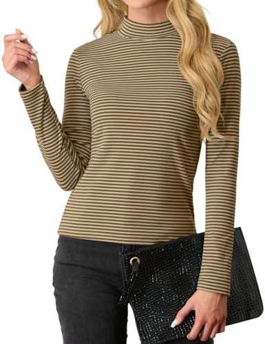 PrinStory Damsweatshirts långa ärmar tröjor dam stretch polotröja t-shirt smal passform toppar höst vinter ledig tunika toppar