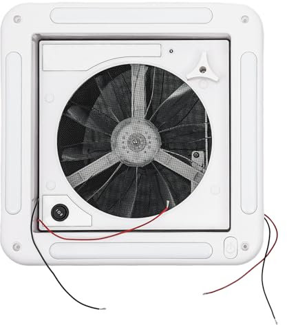 JUDEMII Ventilatore da tetto bianco con luce a LED, 12 V, per tettuccio camper e roulotte, 28 x 28 cm