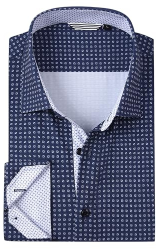 Alex Vando Mens Printed Dress Shirts Long Sleeve Regular Fit Button Down Shirt, Navy Dots 68, XXL