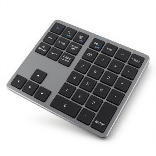 Annadue Teclado Numérico Bluetooth, Teclado Numérico Inalámbrico Portátil Ergonómico Ultradelgado, Teclado Numérico USB de 35 Teclas para Teléfono Inteligente de Escritorio OS X (Gray)