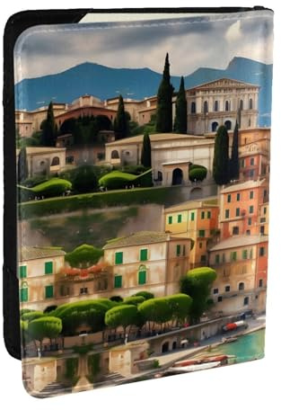 GaxfjRu Bella Italia Stampa Passaporto Titolare Della Copertura Del Raccoglitore per Viaggi, Organizzatore di Viaggio Porta Carte di Cre, Nero , Taglia unica