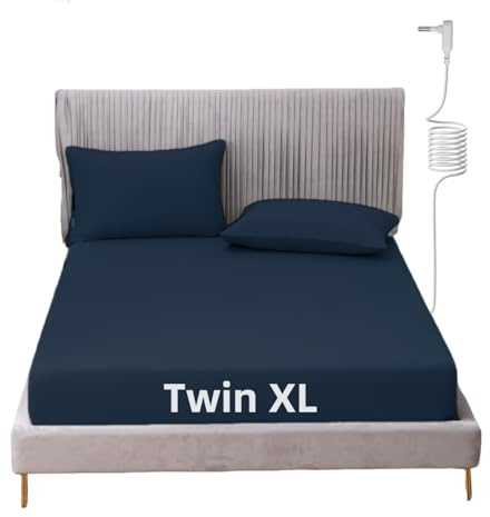 JIUMIWA Grounding Sheet Twin XL Size with 15ft Cord, 90% Organic Cotton + 10% Silver Fiber, Conductive Earthing Bed Sheets for Better Sleep and Wellness (Dark Blue, Twin XL - 39x80x13)