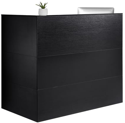 VEVOR Banco Reception 1600 x 600 x 1110 mm Tavolo da Banco Rettangolare, Tavolo di Vendita per Ufficio con Luce a LED, per Registratori di Cassa, Hall, Saloni di Bellezza e Uffici, Nero e Marrone