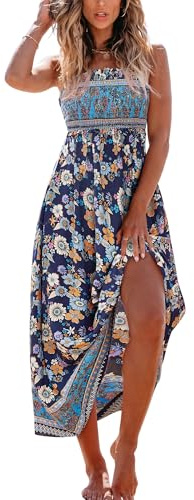 CUPSHE - Abito estivo da donna, con motivo floreale, senza maniche, abito maxi, con volant, lungo, con spalline, per il tempo libero, M