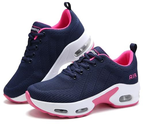 Mioceko Scarpe Palestra Donna Scarpe da Ginnastica Cuscinetto d'Aria Scarpe da Running Comode Supporto dell’Arco Plantare Scarpe Sportive per Fitness Outdoor Blu Rosa 39 EU