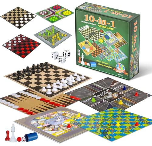 WDKXCN Spielesammlung Klassiker, 10 in 1 Spielesammlung Reise, Kompaktes Spiele-Set 16x16 cm, Spielesammlungen Reisespiele für Kinder & Erwachsene, Spielesammlung Gesellschaftsspiele für 2–8 Spieler