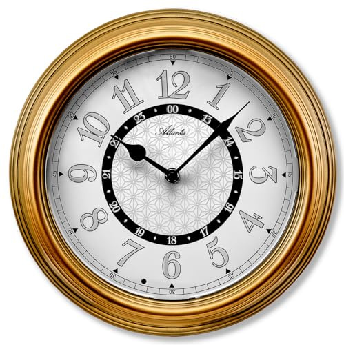 Atlanta Wanduhr mit Beleuchtung, Gold Metallgehäuse, 30 cm, Quarzwerk, Licht-Sensor, Innen und Außen geeignet - 4526