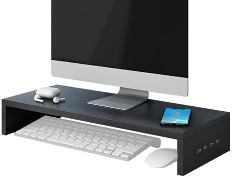 Dubbulon Support Surélevateur Pour Écran - Support Surélevé Avec 4 Ports USB - Rangement Sureau pour Ordinateur Portable et Station de Travail,pour écran imprimante fournitures accessoires clavier