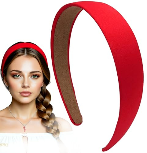Cerchietto per Capelli Donna Rosso - Fascia Rossa Elegante Antiscivolo - Frontino Fermacapelli per Donne e Ragazze - Semplice Morbido e Resistente - Largo 2.5 cm
