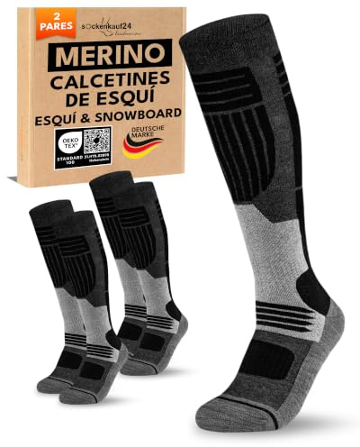 sockenkauf24 Calcetines Esquí para Mujer Lana Merino 2 Pares 35-38 Negro