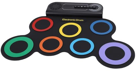 RiToEasysports Batería Eléctrica Recargable, 7 Almohadillas, 2 Pedales, 2 Palos, Tambor Enrollable para Niños, Regalos, Aprendizaje Musical
