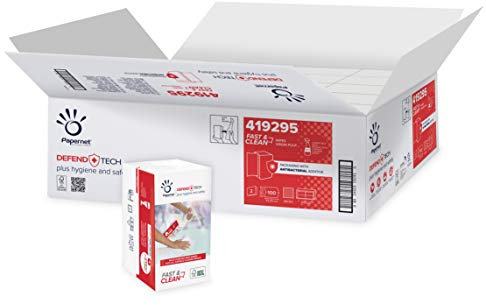 Papernet Fast and Clean Defend Tech Reinigungstücher (419295) | 2-lagige Mehrzweck-Reinigungstücher | Selbstklebende Packung mit antibakterieller Beschichtung | 20 Packungen x 100 Blatt 21,6 x 33,2 cm