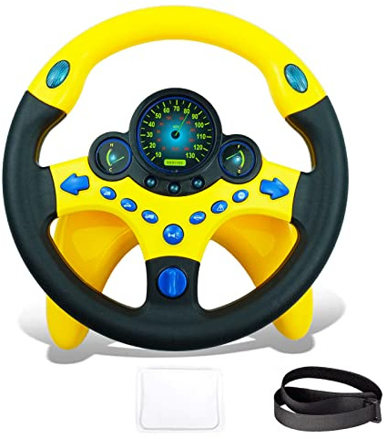 RedCrab Giocattolo del Volante per Bambini, 360° Rotazione Controller Portatile Simulato con Suono e Musica, Simulatore di Guida Regalo Educativo Precoce per Bambini Ragazzi e Ragazze (Nero)