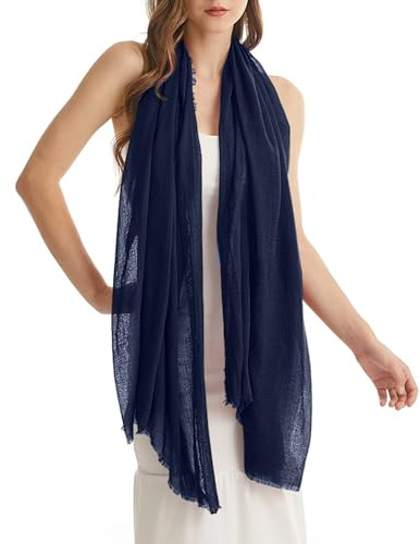 Kakaly Women Scarf Cotton Linen - Chic Ladies Solid Scarves Soft Large Long Wrap Shawl Headscarf Lightweight Neck Scarf Hijab,180×100CM