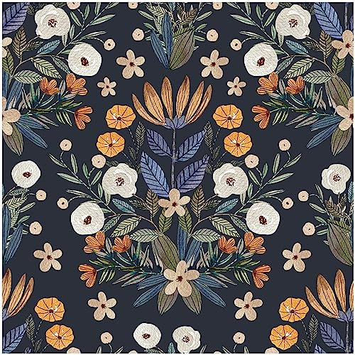 Floralplus Peel and Stick Wallpaper Boho Removable Wallpaper for Bathroom Dark Floral Wallpapers Adhesive Leaf Floral Contact Paper for Renter Wall Decor Vinyl Forest Wall Paper 118 x 17.5 in