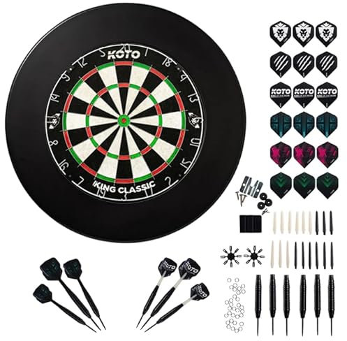 KOTO - King Classic Edition Schwarz Incl. Surround & Accessory Kit Steeltip 90 Stücks, 2 Sets Dartpfeile 23 G, 6x3 Flights, 6x3 Shafts