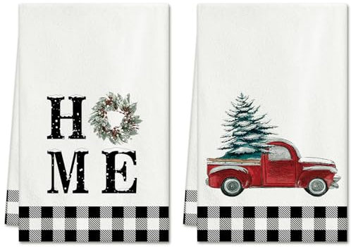 Ohok 2 Stück Weihnachten Handtücher 45x65 cm, Mode Dekoration Küchentücher Weihnachtsmann Geschirrtücher Weiche Mikrofasertücher für Badezimmer Küche Trockentuch Weihnachten Deko (Set J)