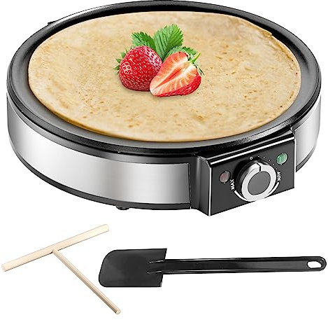 SNAILAR Crepiera elettrica, 1200 W Macchina per Crepe Elettrico, Pancake Maker Con Temperatura regolabile, Acciaio Inossidabile - Facile da Pulire, Rullo Spalmatore e Spatola inclusi