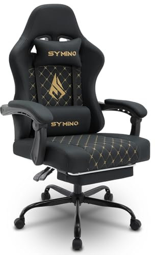 Symino Gaming Stuhl Racing Gamer Stuhl - Ergonomischer Gaming Sessel mit Lendenwirbelstütze, Verstellbare Armlehnen, Gaming Chair mit Fußstütze Vintage PU Leder 200KG, Schwarz