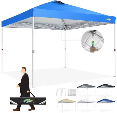 COBIZI Gazebo 3x3 Impermeable Estable Carpa Plegable con un empujón Carpa para Fiestas Pergolas de Jardin con ventilación Altura Ajustable Carpas Actividades al Aire Libre/Fiesta/Mercados, Azul