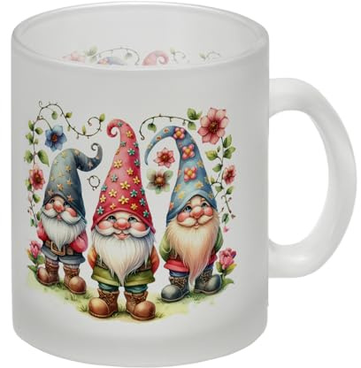 Gartenzwerge mit Blumen Glas Tasse Frecher Garten-Schelm Zwerge Kecke Wichtel Figuren Tasse Perfekt für Gartenliebhaber