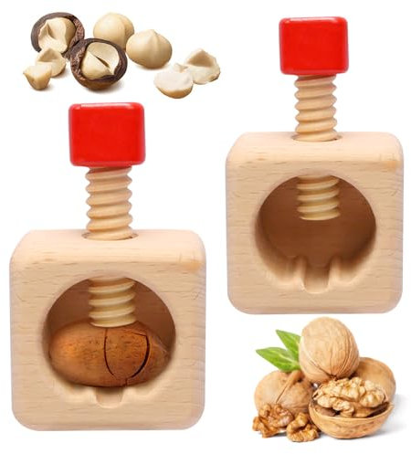 MONCAP 2pcs Cascanueces de Madera Universal Madera de Haya Natural Muy Sólida Cascanueces Cuadrado Portátil Reutilizable - para Abrir Nueces