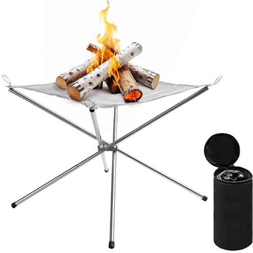 Abaigeal 16.5in Portable Fire Pit - 304 Stainless Steel Foldable Mesh Fireplace With Carrying Bags for Camping, Outdoor BBQ, Patio