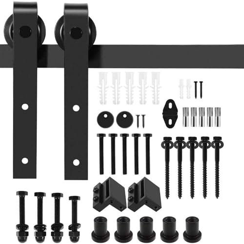 ZEXVIDA 6 ft/183cm Sliding Door Track, Black Barn Door Hardware Kit, Sliding Wood Door Kit, 183cm Roller Door Hardware