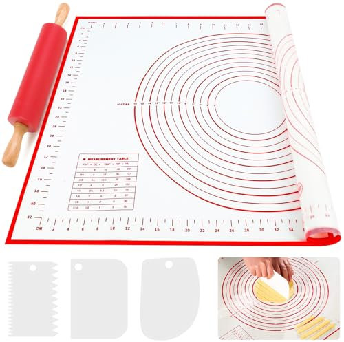 XTUDOU® Backmatte Silikon, Groß70 X 50 cm, Backunterlage Mit Messung, Rutschfeste Silicone Baking Mat, Antihafte Silikonmatte Backenteigschneider, für Macarons/PläTzchen/Pizza Teig(Rot)