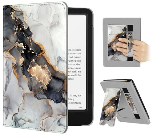 FINTIE Fodral för 7 tum Kindle Paperwhite(12:e Gen) – 2024/Kindle Colorsoft | Fodral med Handrem och Automatisk Sömn/Väckning , Molnig Marmor