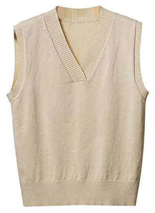 ANHATUIV Pull sans manches en tricot pour femme - Débardeur en tricot à carreaux - Pull surdimensionné à col en V - Tricot torsadé vintage rétro élégant - Printemps automne hiver