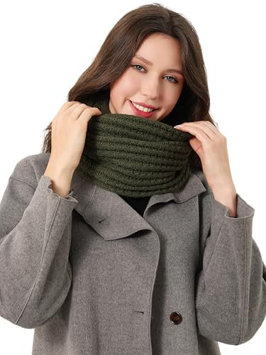 DonDon Schal Damen Winter Winterschal Strickschal Loop Schal Schlauchschal - Olivgrün