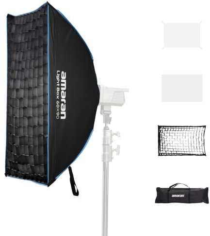 Amaran Light Box 60x90cm con Montura Bowens, Softbox Modificador de Luz Suave de Montaje Rápido con Difusión & Rejilla, para Fotografía de Retrato y Producto, Portátil con Bolsa de Transporte
