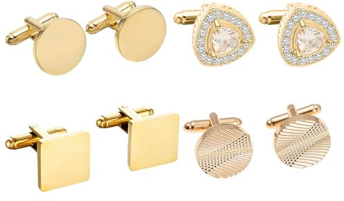 DKDDSSS 4 Paar Manschettenknöpfe Herren, Herren Personalisierte Manschettenknöpfe, Gold Mattiert Runde Manchettenknoepfe, für Anzug Hemd Hochzeit Business