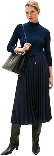 Tommy Hilfiger Donna Abito Slim Rib Mix Midi, Blu (Dark Night Navy), XL