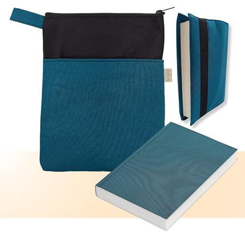 Funda Libro - Funda Libros Lectura - Pack 2 Fundas para Libros - Regalo para Lectores - Funda para Libro de Tela - Fácil de Limpiar, Cremallera, Bolsillo Lateral + Protector Ajustable - Verde