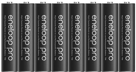 eneloop pro 8 Stück (2 x 4er Pack) AAA / Micro Akkus - Min. 930 mAh Kapazität - Ni-MH Akkus - sofort einsatzbereit, bis zu 500 mal wiederaufladbar - Plastikfreie Verpackung - Pro - Schwarz