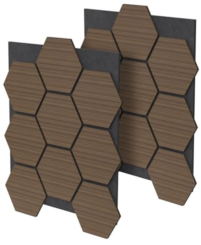 ML Design Lot de 2 Panneaux Acoustiques Hexagonaux, 66x81x2 cm, 1 m², Marron, en Feutre Recyclé/MDF, Revêtement Mural Isolation Phonique Décoration Mur Porte Plafond, Haute Densité, à Coller/Visser